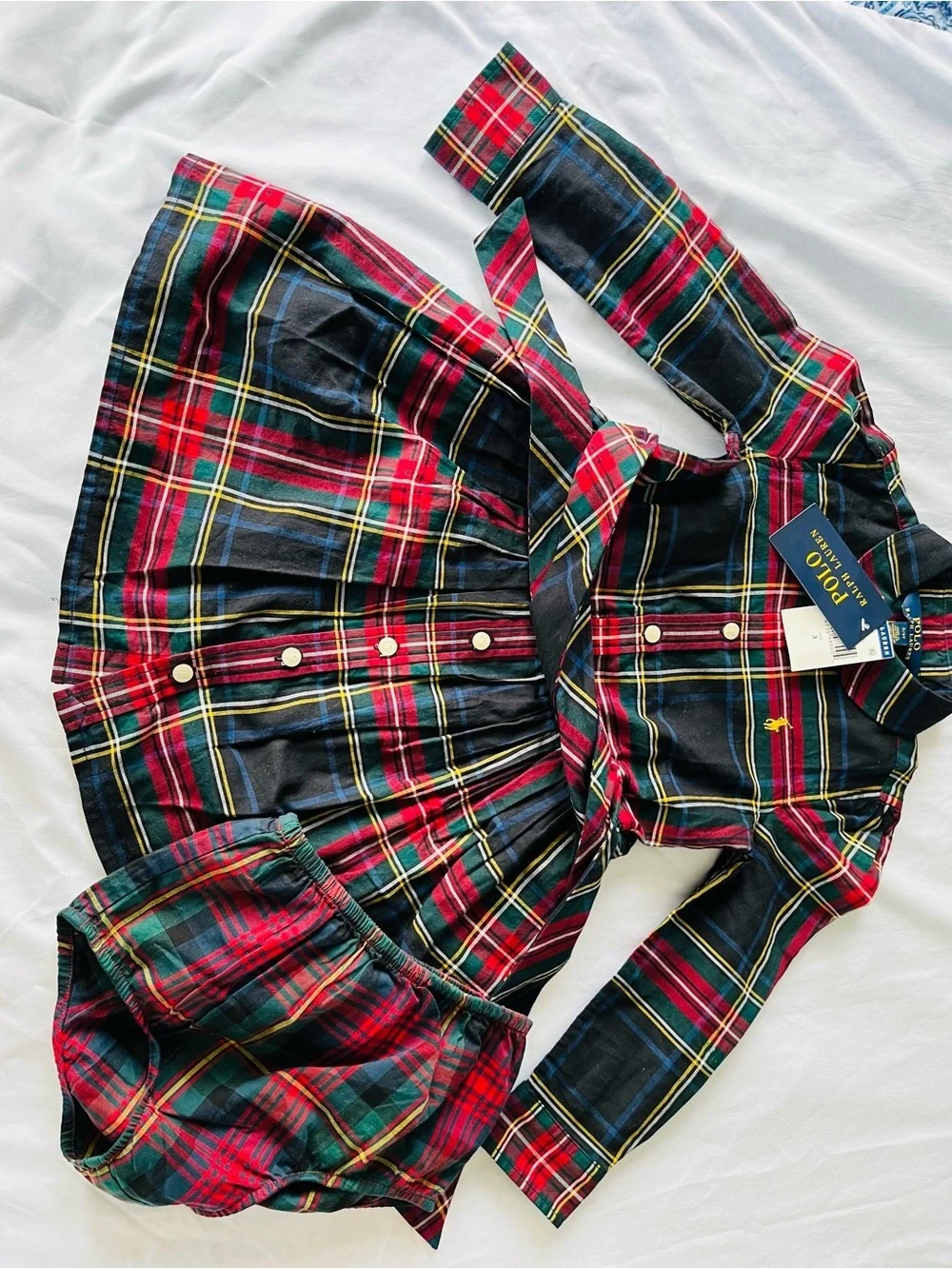 Polo Ralph Lauren Red & Green Plaid Button-Front Dress - size 3T w/ Bloomers